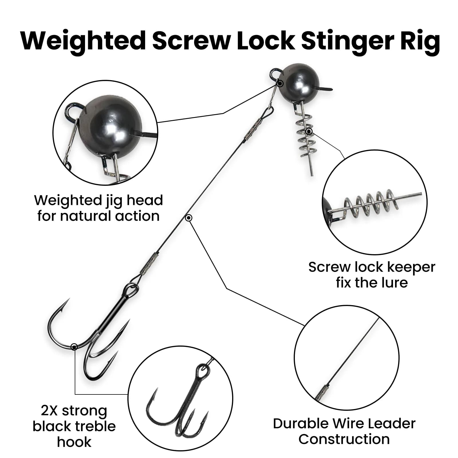 Rig Stinger Pike Kepala Jig Bola Skru dengan Mata Kail Treble