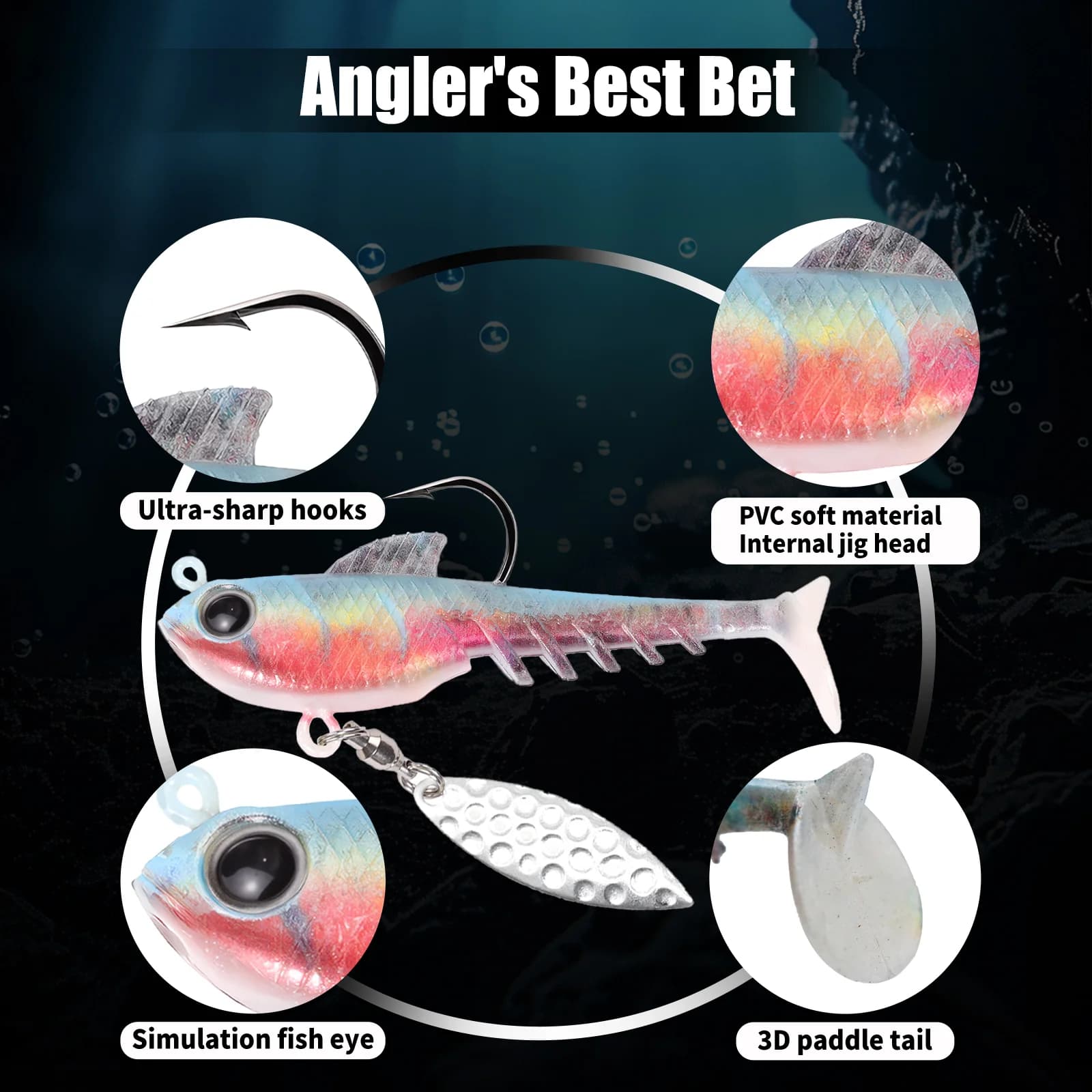 Kepala Jig Swimbait Plastik Lembut dengan Bilah Pemutar