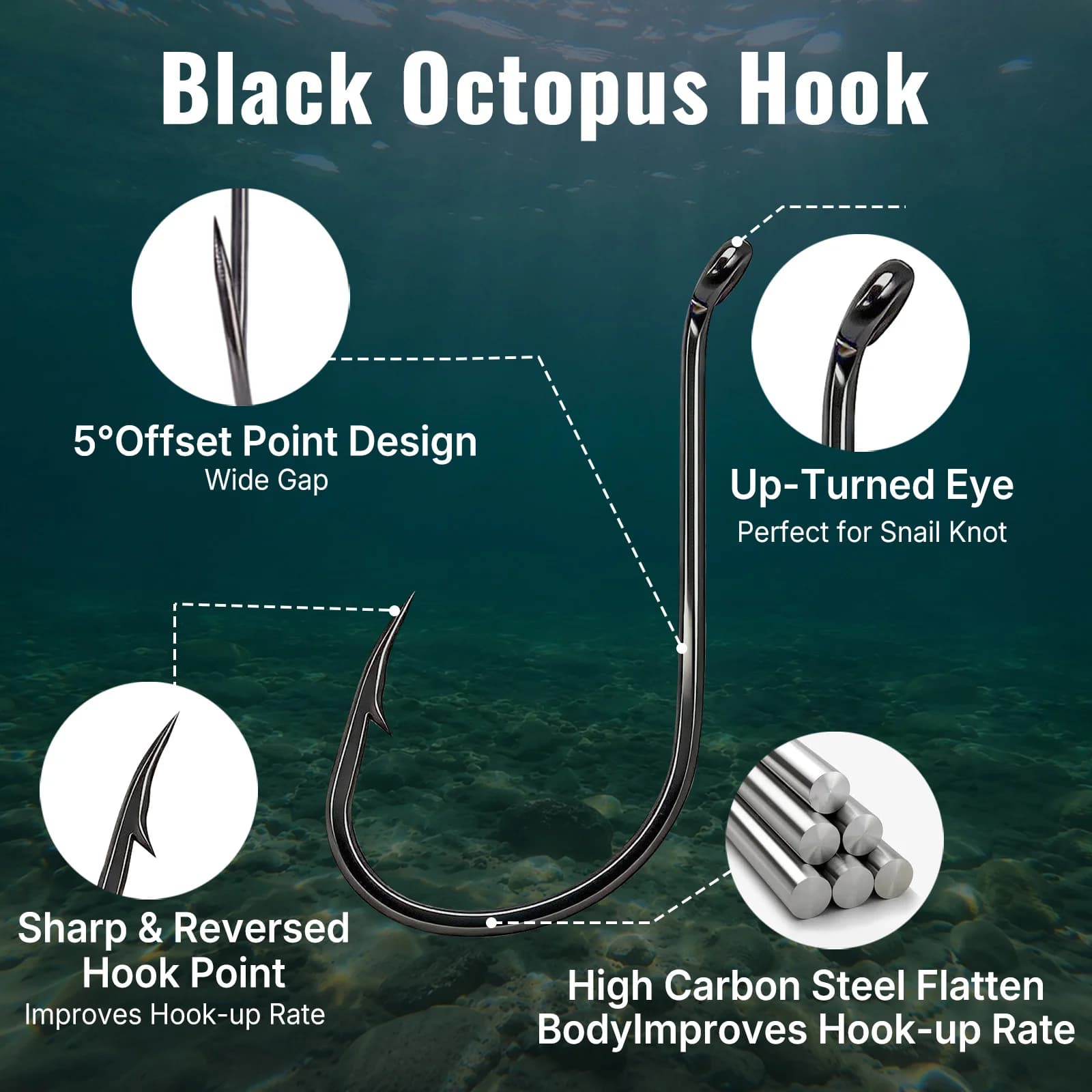 Cangkuk Umpan Gurita Offset, 50-100 Pcs
