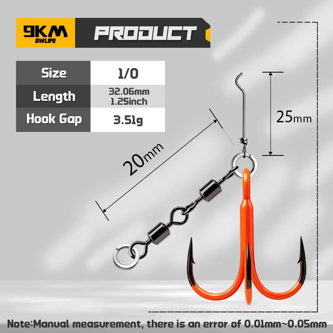 Set Cangkuk Treble Oren dengan Snap Swivel