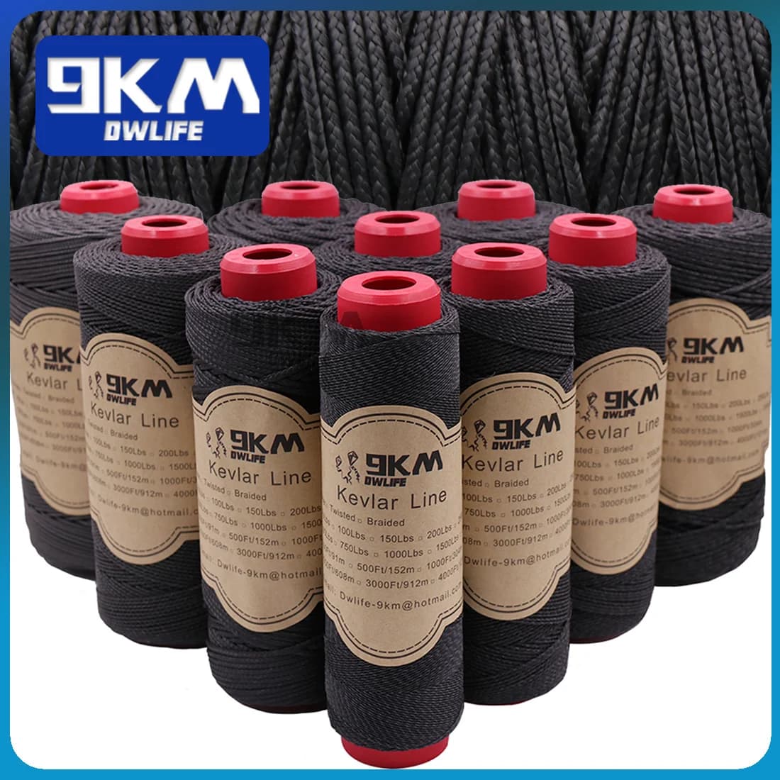 Tali Bantu Memancing Kevlar Hitam Berkait, 50-1500 Lbs