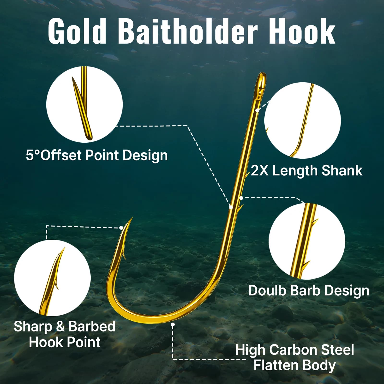 25-100pcs Long Shank Double Barbed Baitholder Hooks