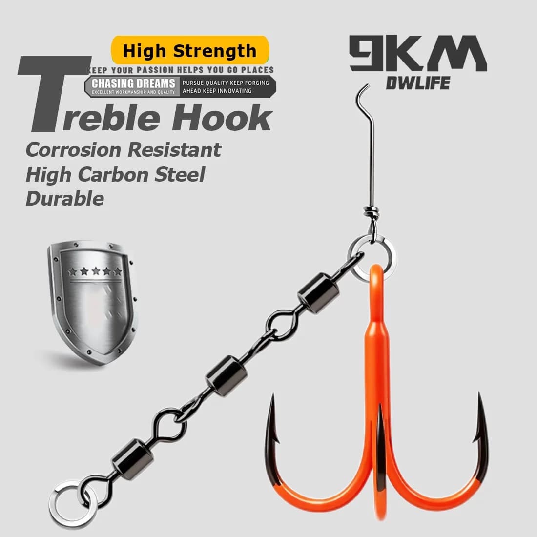 Set Cangkuk Treble Oren dengan Snap Swivel
