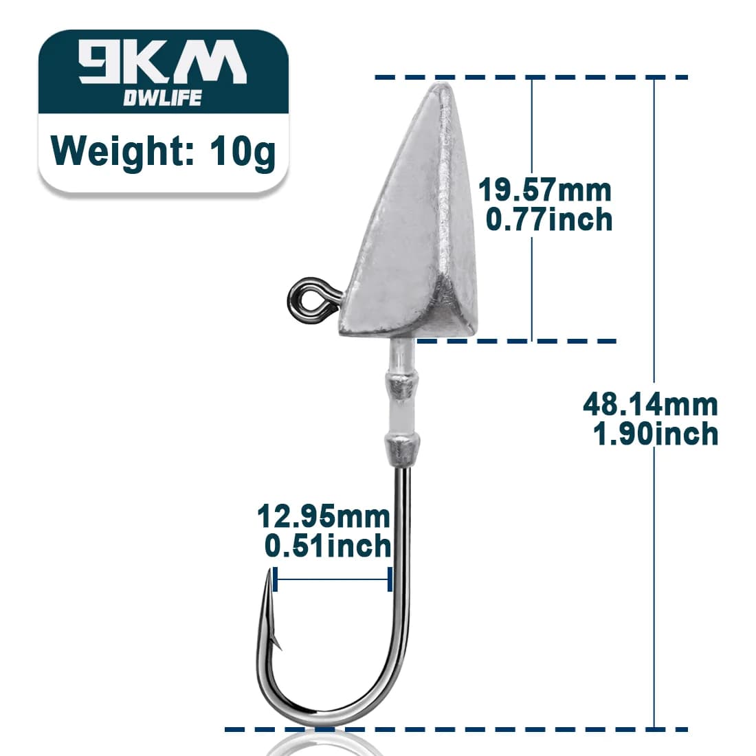 Kepala Jig Segi Tiga dengan Mata Kail Panjang, 7g-33g, 5 Keping